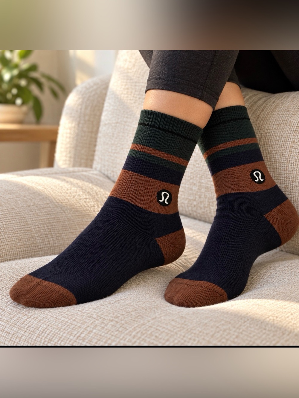 lululemon Striped Crew Socks | Navy Brown Green | One Pair | Unisex